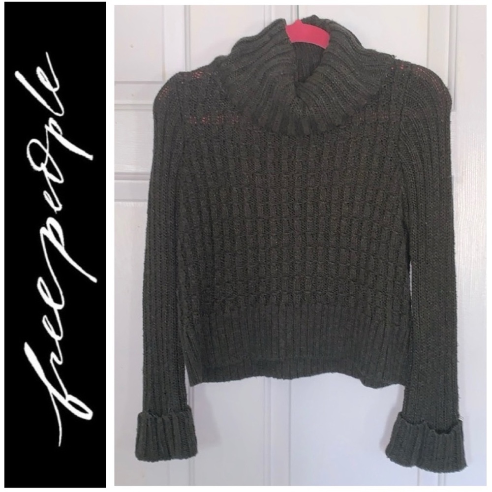 ☃️ FREE PEOPLE Gray Knit Sweater Long Cuff Sleeves XS